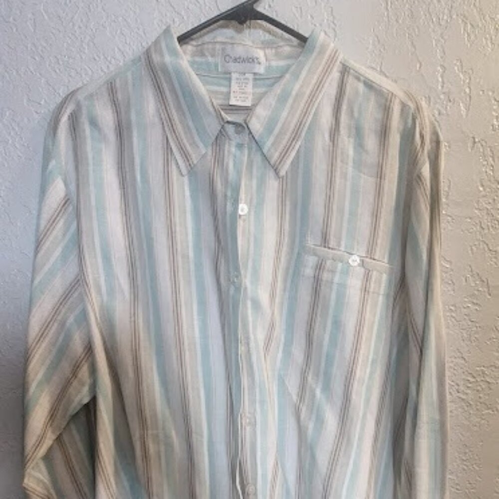 CHADWICKS  100% LINEN PASTEL STRIPED BLOUSE
